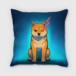 Подушка квадратная Сиба-ину с неоновым взглядом