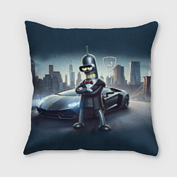 Подушка квадратная Крутой Бендер рядом с Ламборджини, цвет: 3D-принт