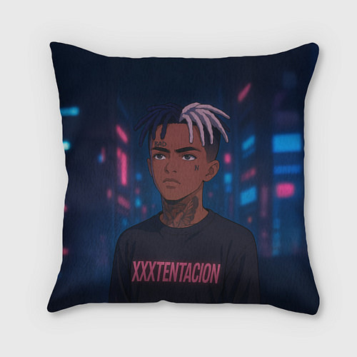 Подушка квадратная XXXTentacion - Неоновый аниме арт / 3D-принт – фото 1