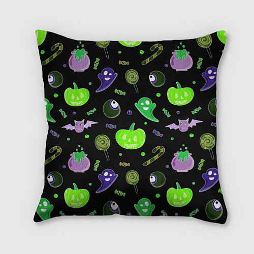 Подушка квадратная Halloween black pumpkin pattern / 3D-принт – фото 1
