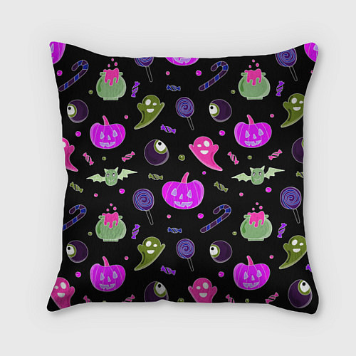 Подушка квадратная Halloween pink black pumpkin / 3D-принт – фото 1