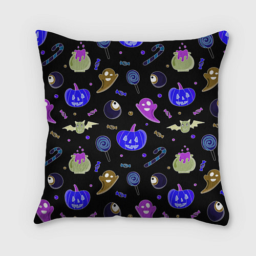 Подушка квадратная Halloween blue black pumpkin / 3D-принт – фото 1
