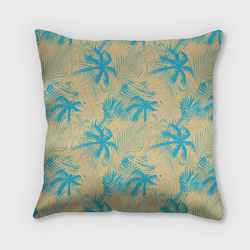 Подушка квадратная Palm light blue beige / 3D-принт – фото 1