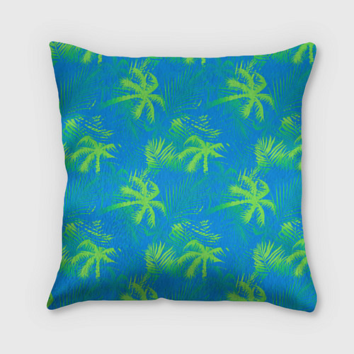 Подушка квадратная Palm light green light blue / 3D-принт – фото 1