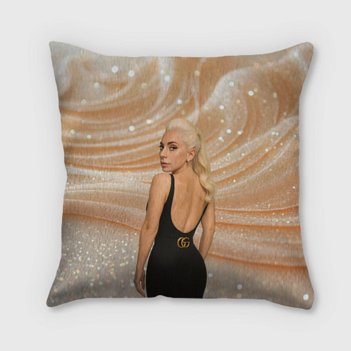Подушка квадратная Леди Гага в черном платье / 3D-принт – фото 1