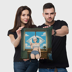 Подушка квадратная Dandadan Seiko в комнате указывает, цвет: 3D-принт — фото 2