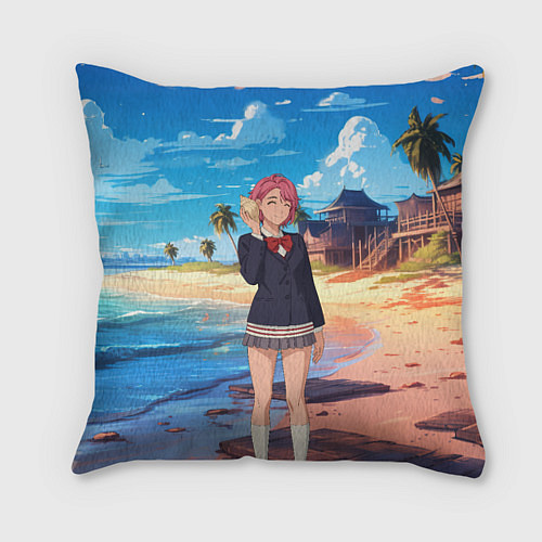 Подушка квадратная Дандадан Сиратори Айра с ракушкой в руках / 3D-принт – фото 1