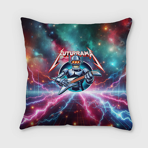 Подушка квадратная Гитарист Бендер рок группы Футурама / 3D-принт – фото 1
