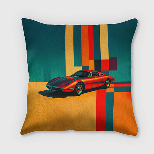 Подушка квадратная Спорткар ретрофутуризм поп-арт 1970-е / 3D-принт – фото 1