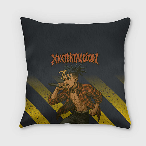 Подушка квадратная XXXTentacion с микрофоном в аниме стиле / 3D-принт – фото 1