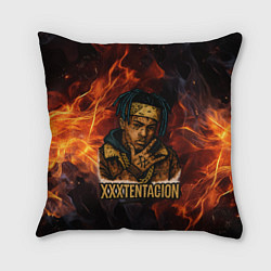 Подушка квадратная XXXTentacion на фоне огня, цвет: 3D-принт