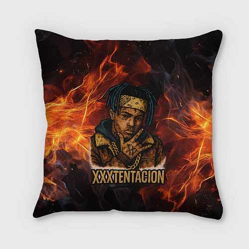 Подушка квадратная XXXTentacion на фоне огня / 3D-принт – фото 1