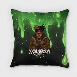 Подушка квадратная XXXTentacion на фоне зеленой краски