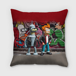 Подушка квадратная Bender bending robot and Fry - ai art graffiti, цвет: 3D-принт