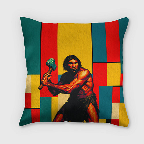 Подушка квадратная Неандерталец поп-арт / 3D-принт – фото 1