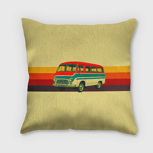 Подушка квадратная Ретро автобус РАФ-977 поп-арт / 3D-принт – фото 1
