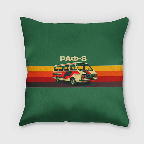 Подушка квадратная Ретро автобус РАФ-8 поп-арт / 3D-принт – фото 1