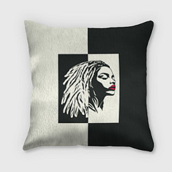 Подушка квадратная Девушка с дредами на темно-зеленом