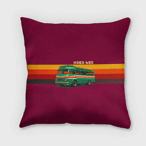Подушка квадратная Ретро автобус КАВЗ-685 поп-арт / 3D-принт – фото 1