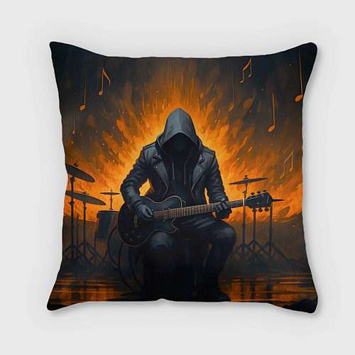 Подушка квадратная Гитарист играющий в пламени / 3D-принт – фото 1