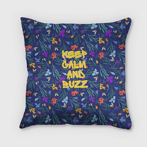 Подушка квадратная Keep calm and buzz - пчелы и цветы / 3D-принт – фото 1
