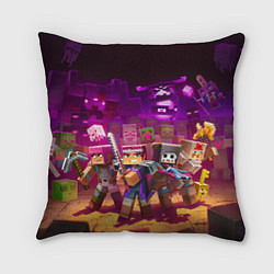 Подушка квадратная Майнкрафт - герои в окружении