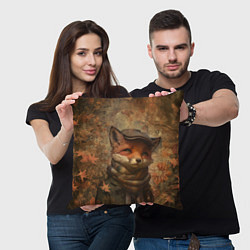 Подушка квадратная Лисёнок в клетчатом шарфе, цвет: 3D-принт — фото 2