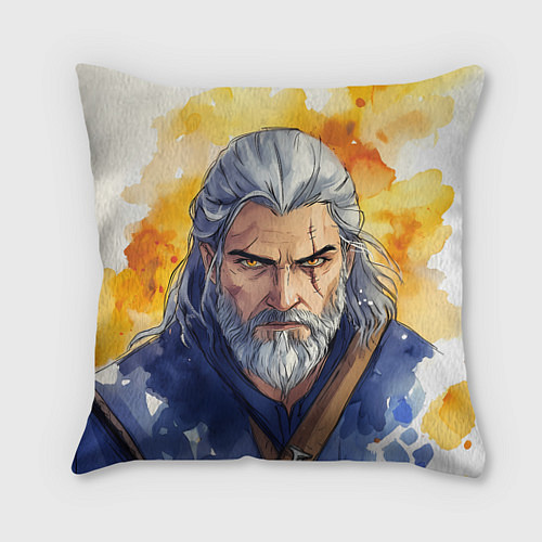 Подушка квадратная Ведьмак нарисованный красками / 3D-принт – фото 1