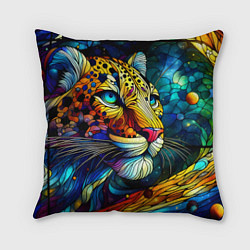 Подушка квадратная Морда леопарда - витраж, цвет: 3D-принт