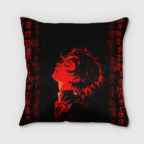 Подушка квадратная Клинок, рассекающий демонов Танджиро и иероглифы / 3D-принт – фото 1