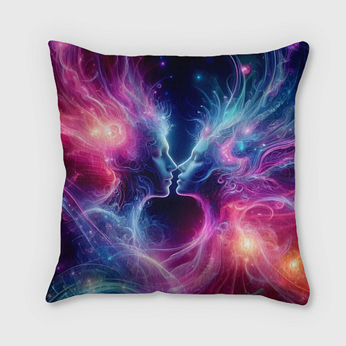 Подушка квадратная Космический поцелуй - неоновое свечение / 3D-принт – фото 1