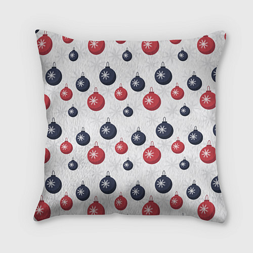 Подушка квадратная Синие и красные новогодние шары со снежинками / 3D-принт – фото 1