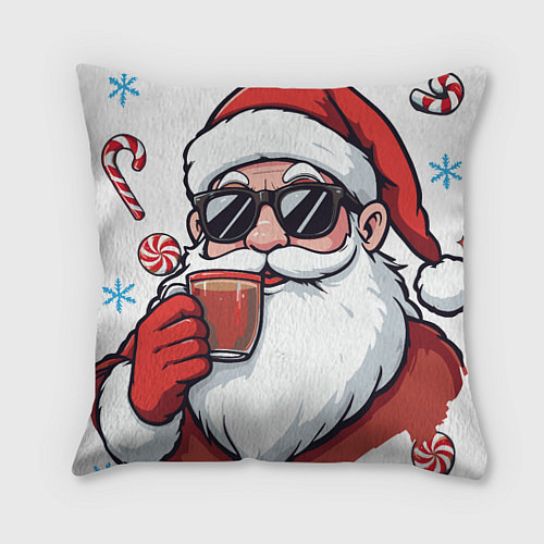 Подушка квадратная Санта Клаус в стильных солнцезащитных очках / 3D-принт – фото 1