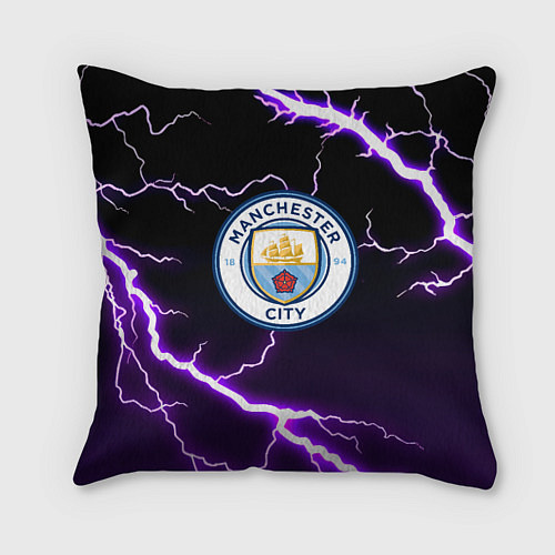 Подушка квадратная Манчестер молнии шторм неон / 3D-принт – фото 1