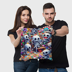 Подушка квадратная Смеющиеся прикольные скелетики - нейроарт, цвет: 3D-принт — фото 2