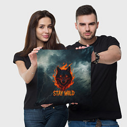 Подушка квадратная Stay wild волк в огне, цвет: 3D-принт — фото 2
