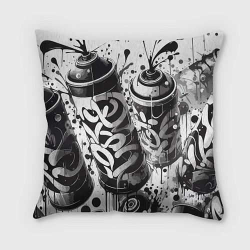 Подушка квадратная Баллончики с краской - граффити / 3D-принт – фото 1