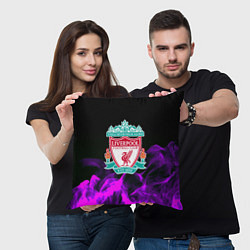 Подушка квадратная Liverpool неоновый огонь, цвет: 3D-принт — фото 2