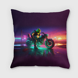 Подушка квадратная Шрек на мотоцикле на закате - нейроарт фантазия