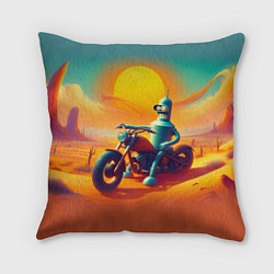 Подушка квадратная Робот Бендер на мотоцикле в пустыне, цвет: 3D-принт