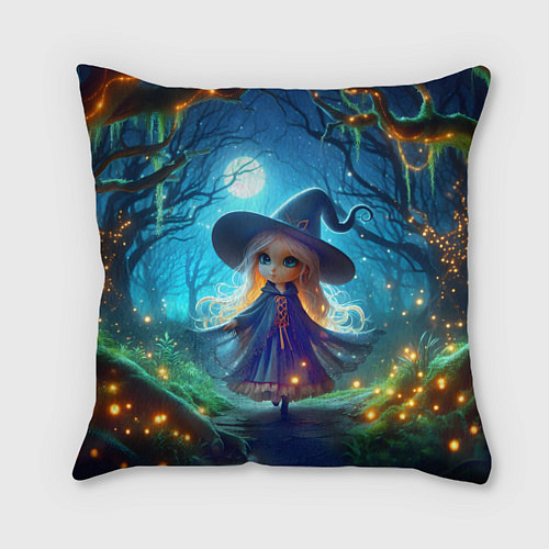 Подушка квадратная Ведьмочка-малютка в ночь на хэллоуин / 3D-принт – фото 1