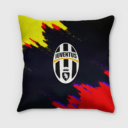 Подушка квадратная Juventus краски текстура штрихи / 3D-принт – фото 1
