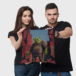 Подушка квадратная Шрек из кубиков, цвет: 3D-принт — фото 2