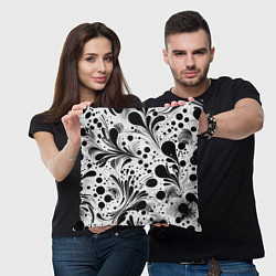 Подушка квадратная Кляксы и растения - нейроарт паттерн, цвет: 3D-принт — фото 2