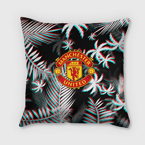 Подушка квадратная Манчестер Юнайтед тропики глитч / 3D-принт – фото 1