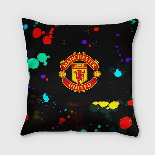 Подушка квадратная Манчестер Юнайтед краски неон / 3D-принт – фото 1
