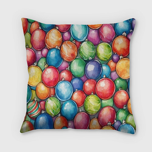 Подушка квадратная Россыпь новогодних шаров / 3D-принт – фото 1