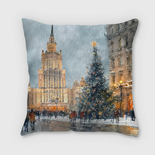 Подушка квадратная Новогодняя Москва / 3D-принт – фото 1