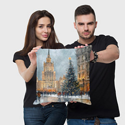 Подушка квадратная Новогодняя Москва, цвет: 3D-принт — фото 2