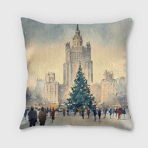 Подушка квадратная Москва новогодняя елка / 3D-принт – фото 1